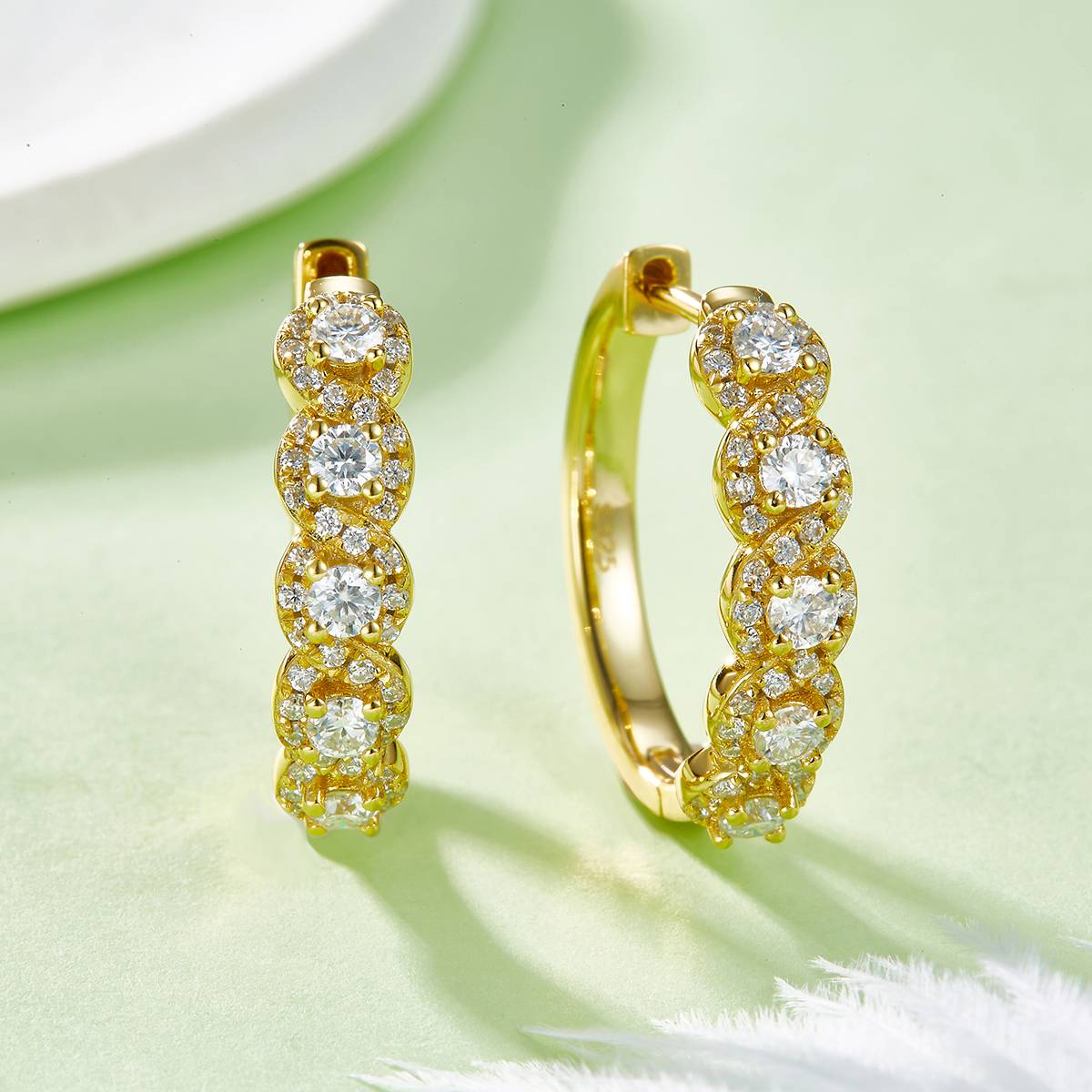 Single Row Half Earrings S925 Silver Moissanite Grade D 1.02CT